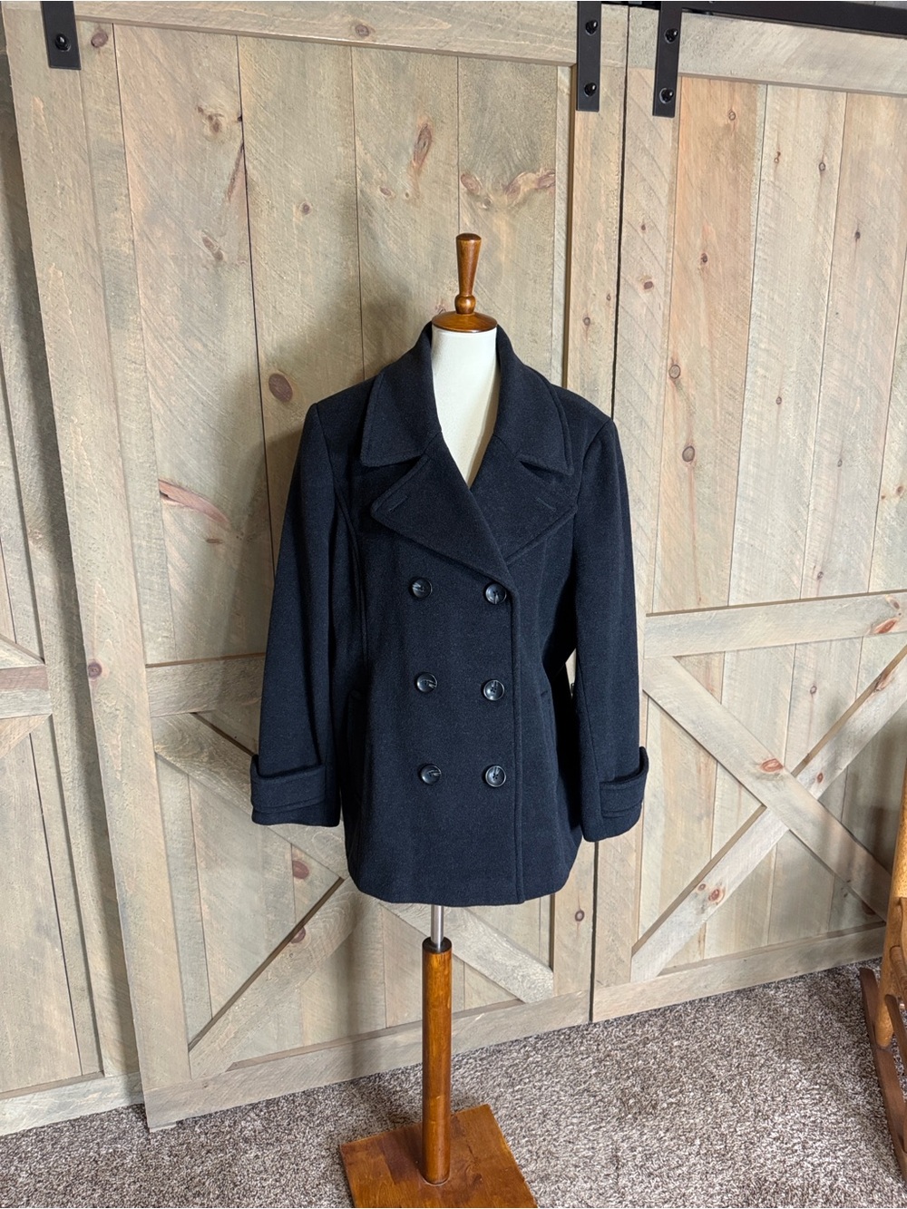 Lands’ End Classic charcoal Double-Breasted Peacoat Wool & cashmere blend 20W - Picture 5 of 16